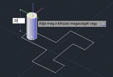 ábra: Tengely kialakítása a meglévő kör felhasználásval Tengely méretének módosítása A feladat szerint az Y-forma két oldalán 4 egységnyire kell kilógnia az elkészített tengelynek.