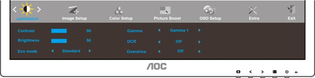 OSD Setting (OSD beállítás) Alapvető és egyszerű utasítások a vezérlőgombokon. 1. Nyomja meg a MENU-button (MENÜ gombot), hogy megnyissa az OSD ablakot. 2.