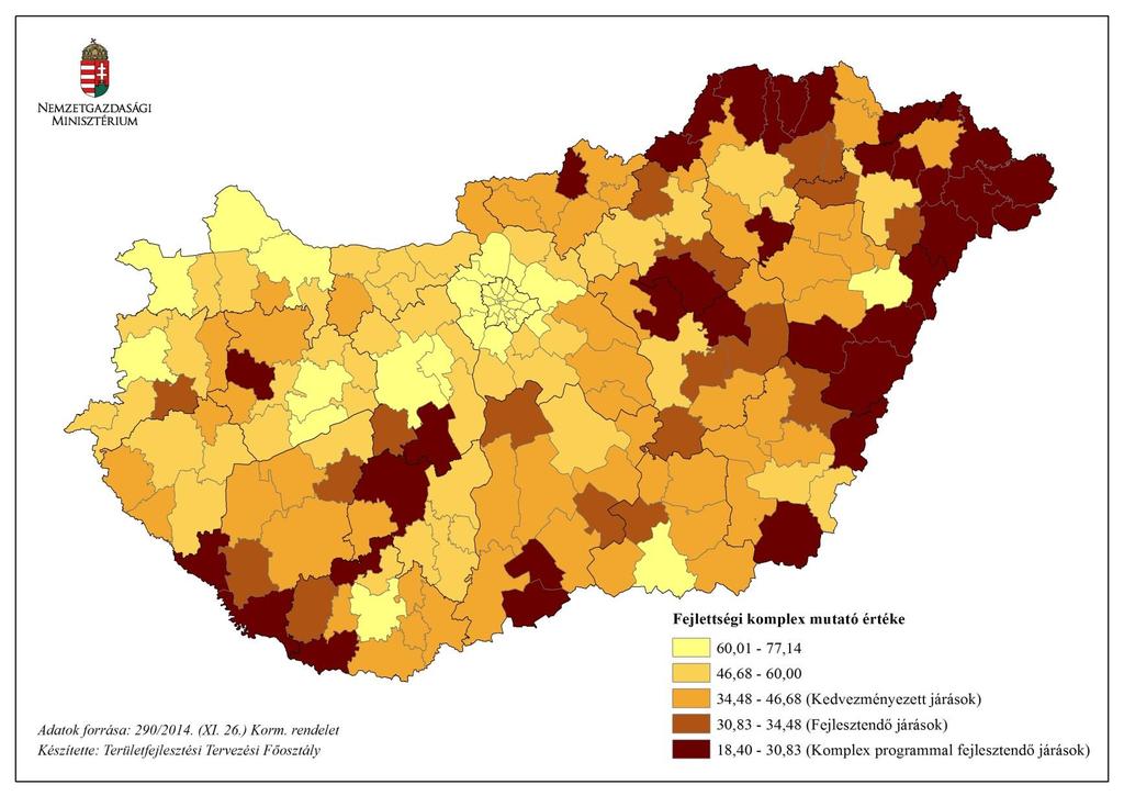 A kedvezményezett járások a komplex mutató alapján Kedvezményezett járások = a komplex mutató országos átlaga alatti értékkel rendelkező járások