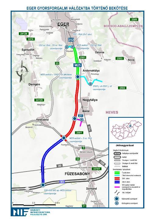 252 sz. főút -M25 autóút, déli szakasz: M3 autópálya 2502 j. ök. út között: 2018.I.n.év-2020-ra -M25 autóút, északi szakasz: 2502 j. ök. út Eger között: -2018.10.