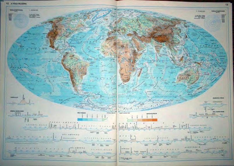 20. ábra. A Föld felszíne Következnek a térképes részek. Először a Földet, a kontinenseket és az óceánokat bemutató domborzati, valamint politikai színezésű térképek. Az első A Föld felszíne.
