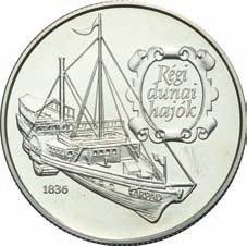 1993 Régi dunai hajók - Árpád, 1836 Alte Donauschiffe - Árpád, 1836 Old Danube Ships - Árpád, 1836 500 Forint Ag 925-31,46 g - 38,61 mm - 3 mm 1993.06.22.