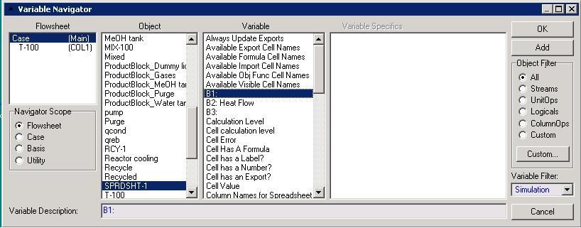 Tools/Databook Variables fül/insert gomb Esettanulmányok készítése A Spreadsheet