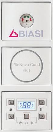 A RinNova Cond Plus készülék kombinált (S) és csak fűtő () változatban is kapható, 25 és 35 kw-os teljesítményben. Befoglaló méretei rendkívül kompaktak (700x400x290 mm).