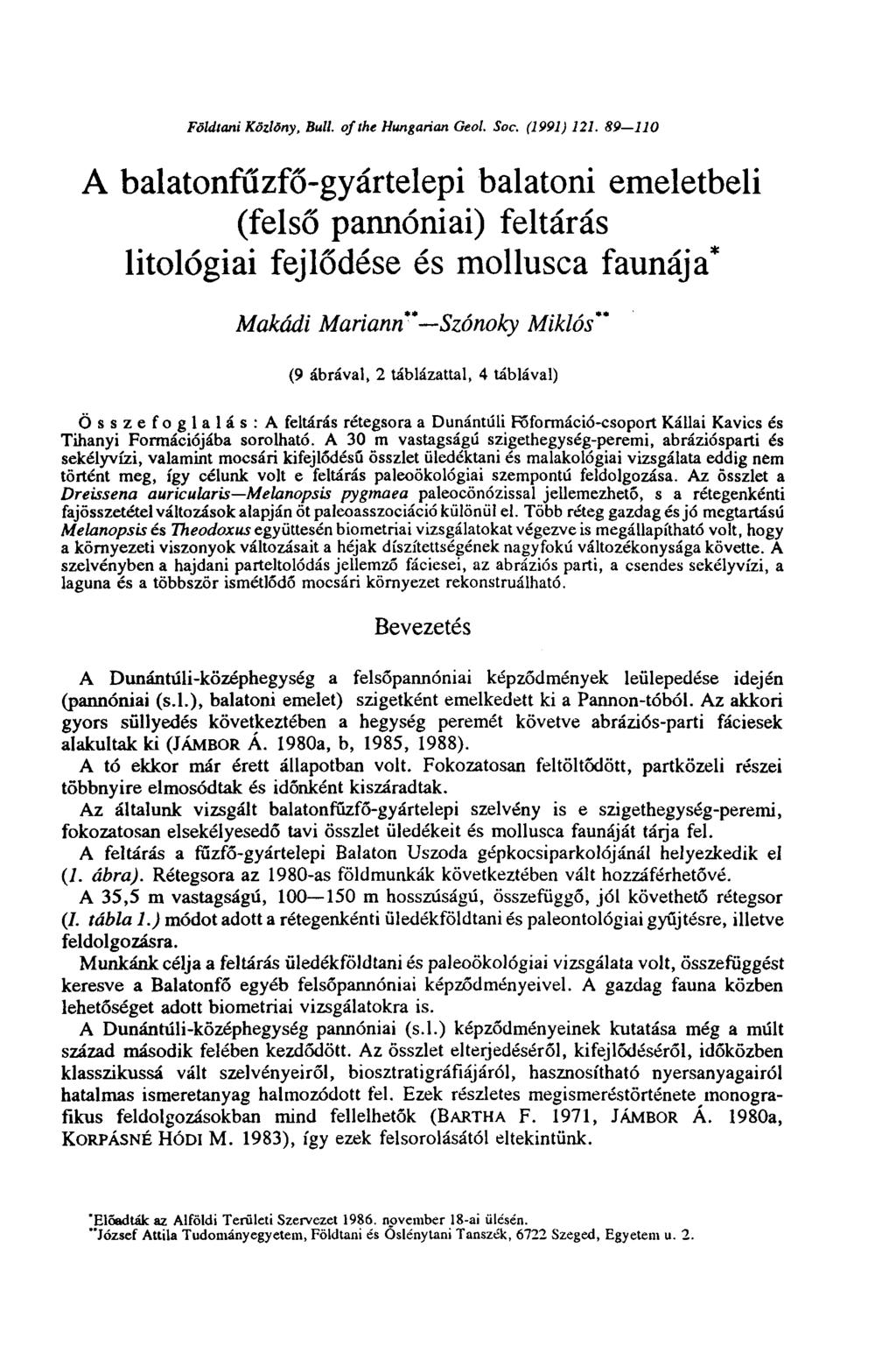 Földtani Közlöny. Bull, of the Hungarian Geol. Soc. (1991) 121.