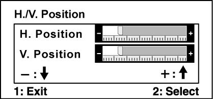 Vezérlés Magyarázat H./V. Position (Vízszintes/Függőleges pozíció): balra vagy jobbra és fel-le mozgatja a képernyő képét.