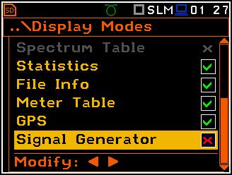 A Jel generátor (Signal Generator) nézetben a felhasználó az egyik mezőből át léphet egy másikba a < > vagy < > nyomógombokkal és a mezők értéke változtatható a < > és < > az <Alt> nyomógombok