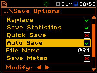 SVAN 979 FELHASZNÁLÓI KÉZIKÖNYV 66 Mérési eredmény mentése Az Automatikus mentést (Auto Save) használva a felhasználó beállíthatja a mérési eredmények önálló mentését.