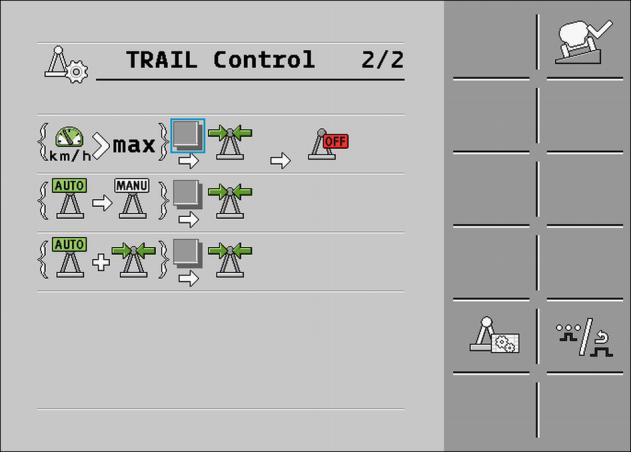 8 TRAIL-Control A TRAIL-Control konfigurálása vagy > 2. - Röviden nyomja meg. A következő maszk jelenik meg: Minden sor egy-egy automatizmus leírása.