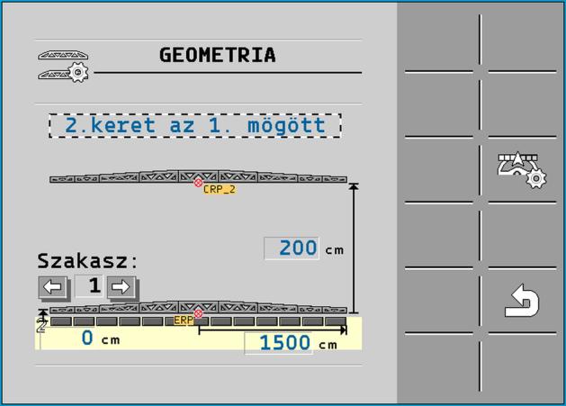 Így írja be a permetezőgép geometriáját a kiegészítő vezérlő számítógépbe: 1.