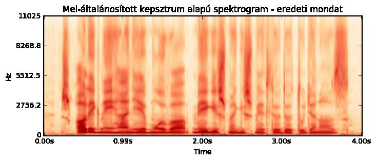 5. ábra. Felül: eredeti MGC-alapú spektrogram. Alul: gépi tanulással artikulációs adatokból becsült MGC-alapú spektrogram. 4.