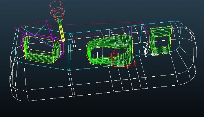 PowerMill Öttengelyes megmunkálás Az eredményül a következő szerszámpályát kapjuk, ahol látható, hogy a zseb egy része ezzel az eljárással nem munkálható meg, mivel