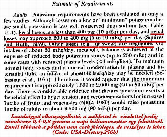 Amerikai szakkönyv szerinti naponta csupán 0,2-0,4 gramm káliumot szükséges