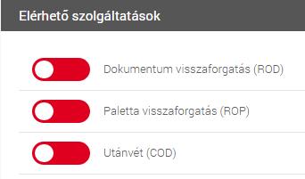 Elérhető szolgáltatások: A szolgáltatások elérhetősége a küldemény típusától (belföldi vagy nemzetközi), illetve a beállítástól függ, mely a jóváhagyott együttműködési ajánlatban szerepel.