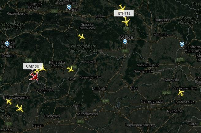 19. ábra: A két repülőgép pozíciója 21:42-kor (Forrás: Saját készítés, flightradar24.