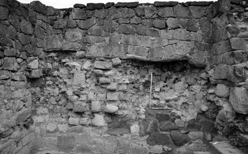 Kutatási jelentések 101 35. kép A nyugati várfal belső oldalán levő északi helység (Ny/1.) északi fala a helyreállítás előtt.