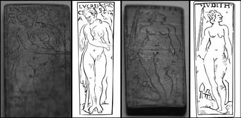 78 Kutatási jelentések 19. kép A Lucrecia- és Judith-alakos csontfaragványok (a szerző fotói és Kakuk Balázs digitális rajzai) 20. kép Az 1. sír alatt előkerült 16.