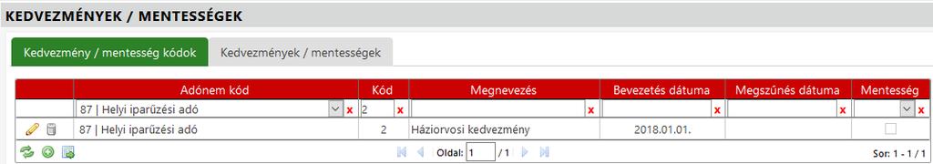 b. Új kedvezmény (50%) felvitele: 1.