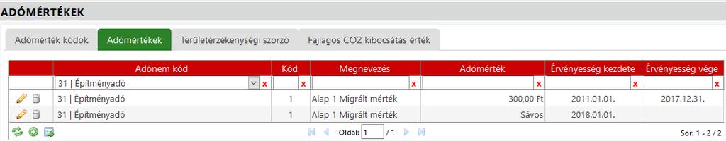 Az adónem kiválasztását követően a Kódnál az eddig is használt adómérték kódot kell kiválasztani. Az érvényesség kezdete értelemszerűen 2018