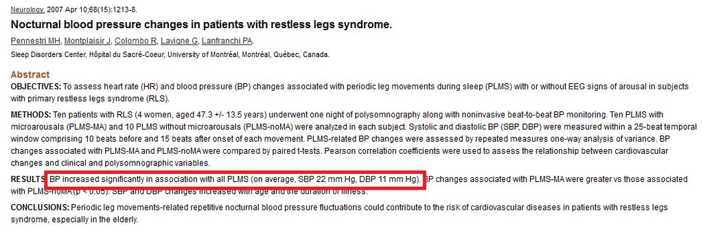 Következtetés: A periodikus lábmozgással összefüggő repetitív vérnyomás ingadozás hozzájárulhat a nyugtalan