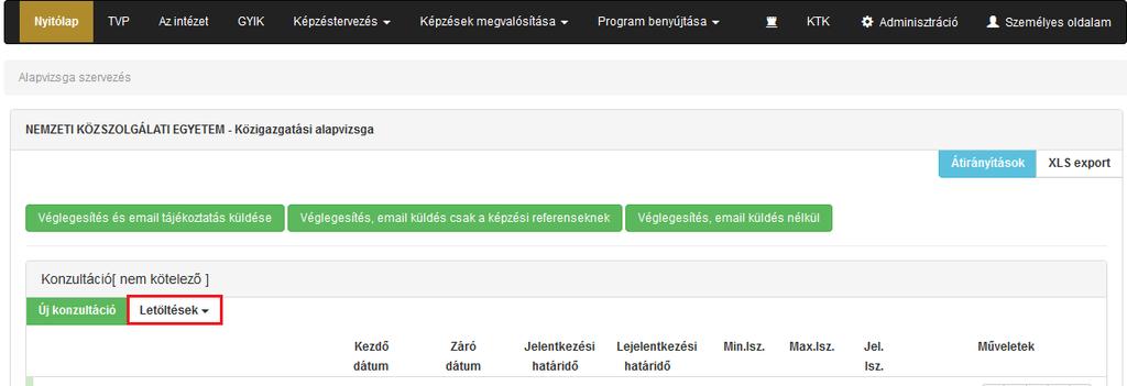 5.4 A szervezést támogató dokumentumsablonok ismertetése A Probono felület rendelkezik dokumentumgeneráló funkcióval is. A funkció elérhető mind a felkészítő konzultációk, mind a vizsgák esetében.