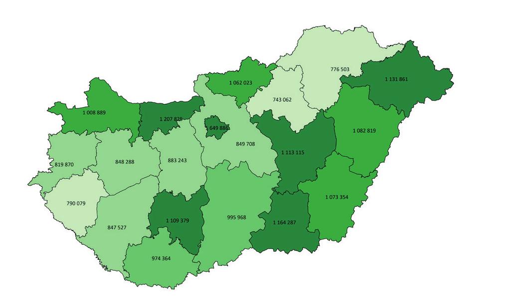 7. ábra: Az erdők megyei szintű átlagárai.