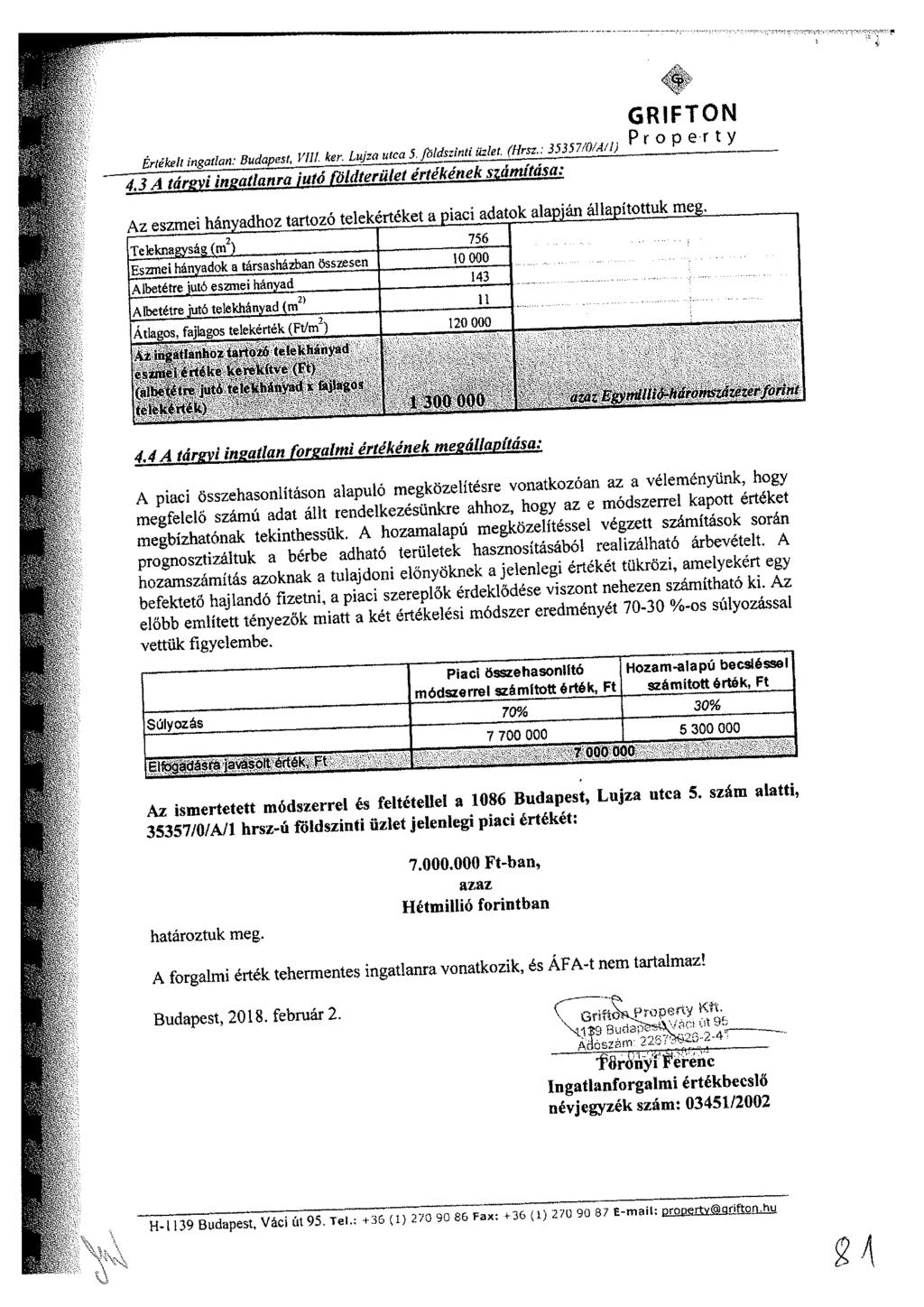 GRIFTON Az e s z m e M É! ^ r 7~~~t ~ 756.Teleknagyság (m) Eszmei hányadok a társasházban Összesen Albetétre jutó eszmei hányad a nvt^tre jutá telekhányad (m z lekértek (r W níjmtlanho/ tarló/o <*li.