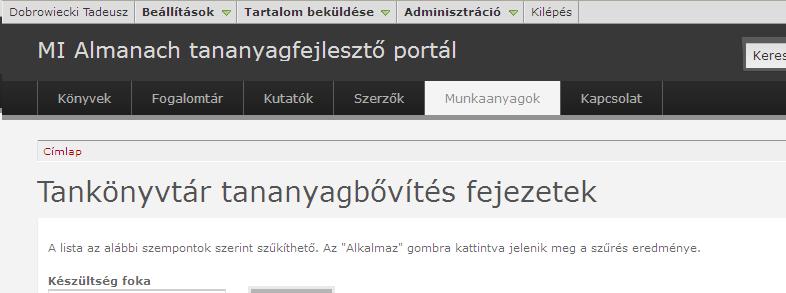 Tananyagfejlesztés részvétel Almanach munkáiban