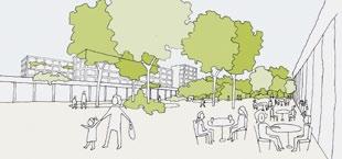 Központi elemét a tervpályázatra kijelölt terület közepén elhelyezett park képezi, melyet az intenzív beépítés gyűrűje a védettség érzését keltve, mint egy várfal veszi körül.
