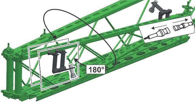 A szántóföldi permetező felépítése és működése Gépek DistanceControl plus egységgel: Csökkentett munkaszélességnél a külső érzékelőt 180 elforgatva kell