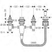 Ø Ø 52 125 125 125 83 155 117 235 4-lyukú peremre szerelhető kádcsaptelep kinyúlás 183 mm átfolyási mennyiség: 22 l/perc 90 -os meleg/hideg kerámiaszelepek