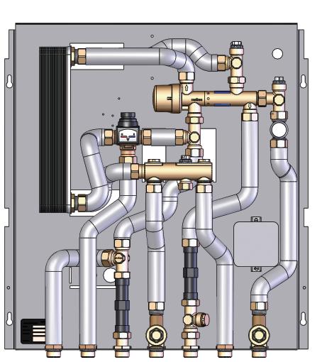 Tartalmaz: - nemesacél lemez hőcserélőt - PM3 szabályozót elsődleges MV bekötéssel - összekötő elemet a fűtőkör légtelenítésével és a hidegvíz átfolyásszabályzó betétjét -