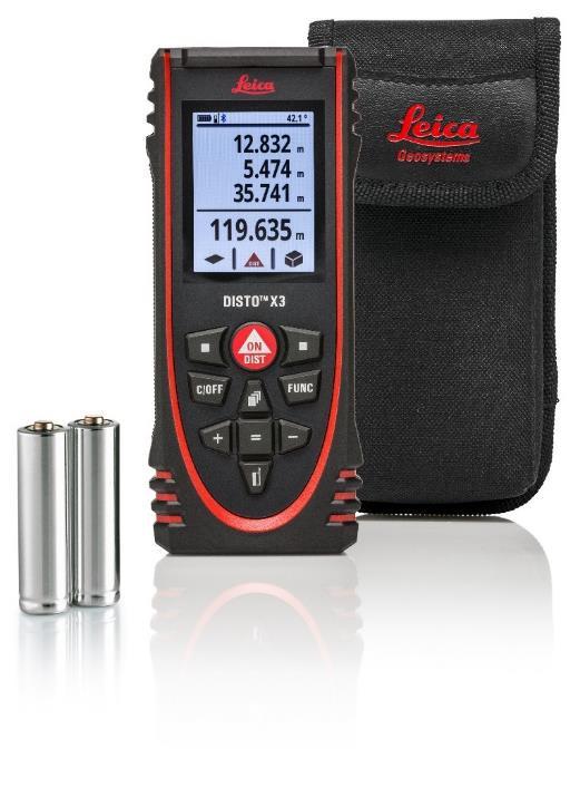 Leica DISTO X3 Cikkszám: Súly (a teljes csomag): Csomag mérete: VTSZ: Gyártási hely: Szállítási terjedelem: 850833 0.