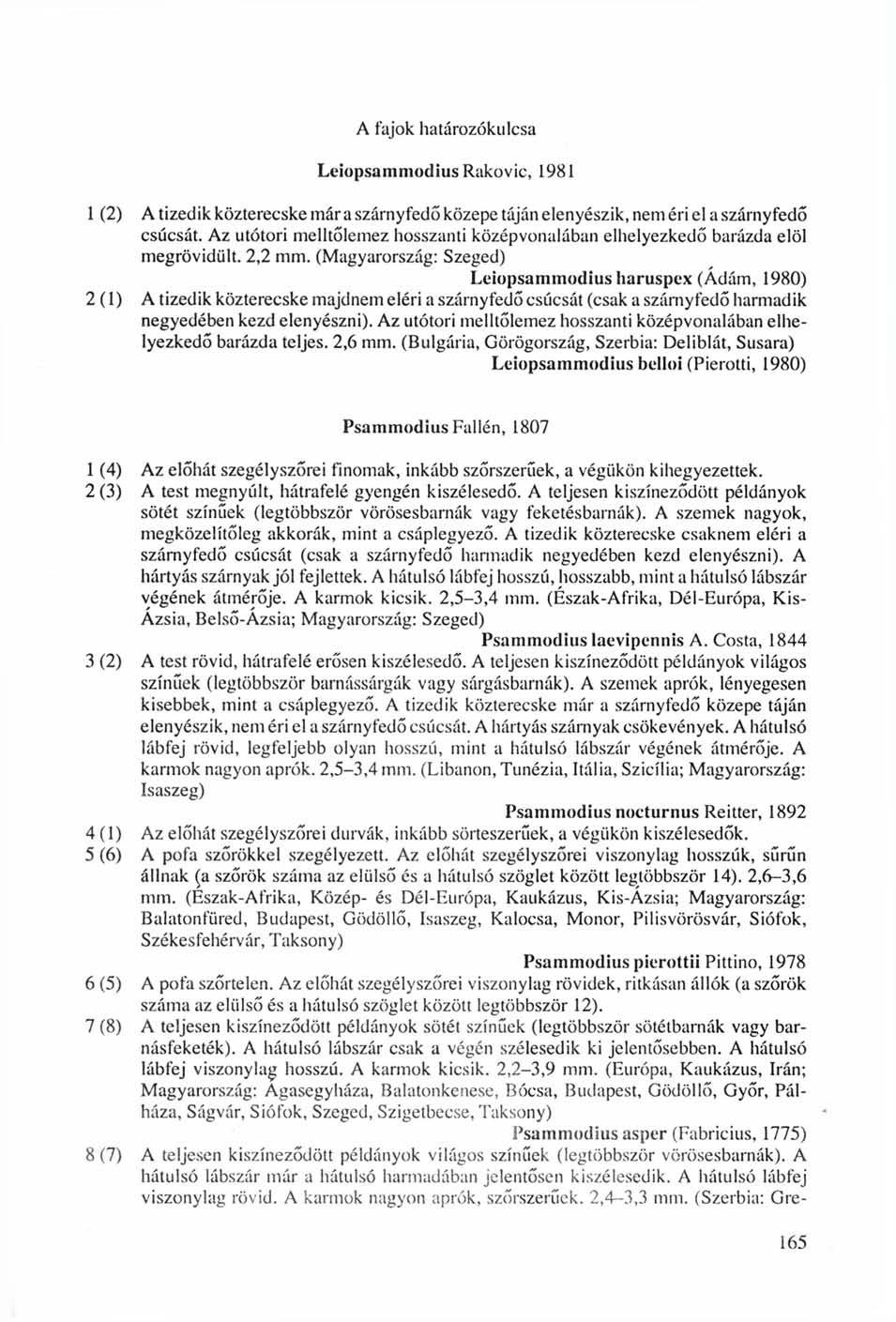 A fajok határozókulcsa Leiopsammodius Rakovic, 1981 1 (2) A tizedik közterecske már a szárnyfedő közepe táján elenyészik, nem éri el a szárnyfedő csúcsát.