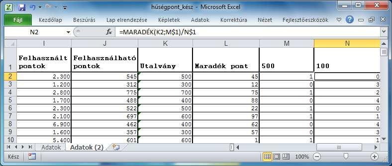 SZE INFORMATIKAI KÉPZÉS 5 Határozzuk meg a törzsvásárlók által még felhasználható jutalompontokat! (J oszlop) Határozzuk meg ez alapján az ajándékutalványokkal most elméletileg kifizethető összeget!