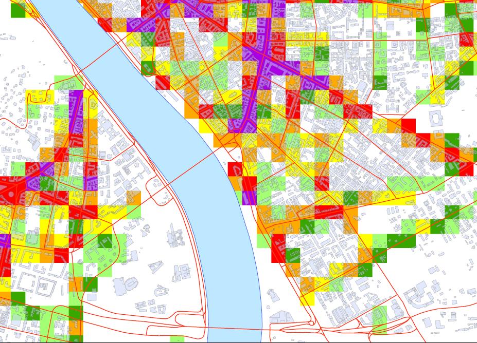 48. ábra: A különböző zajszintekkel terhelt lakosság aránya - Éjszakai terhelés Léjjel Budapest lakosságának zajterhelésének megítéléséhez további információt adnak a vizsgált európai városok