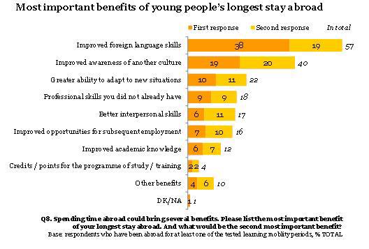 A fiatalok a külföldi tartózkodás legjelentősebb hasznaként a széleskörű készségeket jelölték meg A fiatalok a tanulmányi vagy képzési célú külföldi tartózkodás legjelentősebb hasznaként az olyan