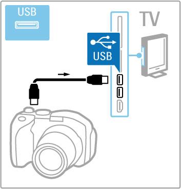 A digitális fényképez!gépen tárolt fényképek megtekintéséhez csatlakoztassa a fényképez!gépet a TV-készülékhez. Ehhez használja a TV-készülék oldalán található USB-csatlakozót.