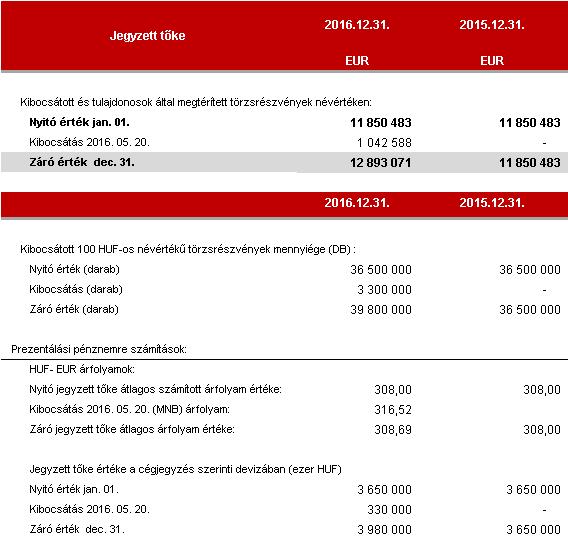 42 Konszolidált Pénzügyi Kimutatások 2016. december 31.