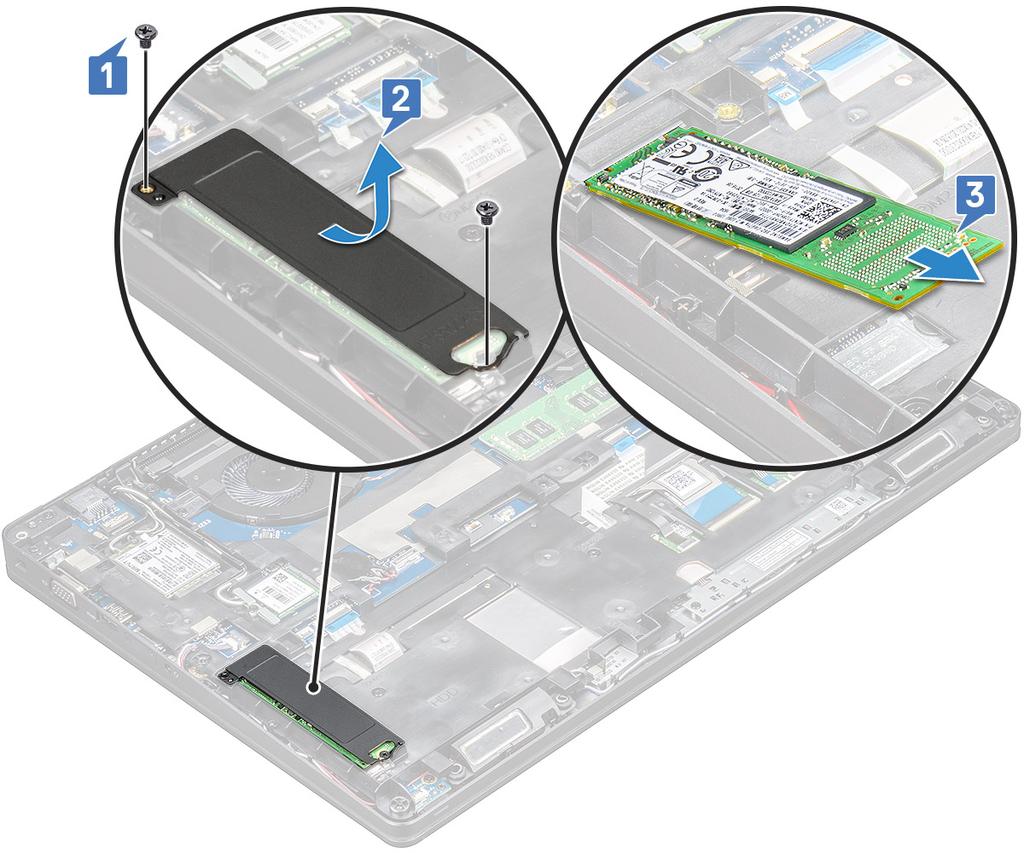 MEGJEGYZÉS: Az NVMe SSD-vel szerelt rendszerek esetében nem szükséges levenni a myalar-fóliát az SSD-ről. b Távolítsa el az SSD-t rögzítő csavart (1),amely az alaplaphoz rögzíti az SSD-kártyát.