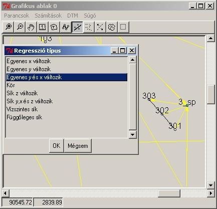 x = -1.11114403 * y + 103443.255 y tengellyel bezárt szög: - 48-00-49 Korrelációs együttható: -0.968 Pontszám y x dy dx dt 301 90543.525 2842.476-3.042-2.738 4.093 302 90467.000 2904.629 8.333 7.