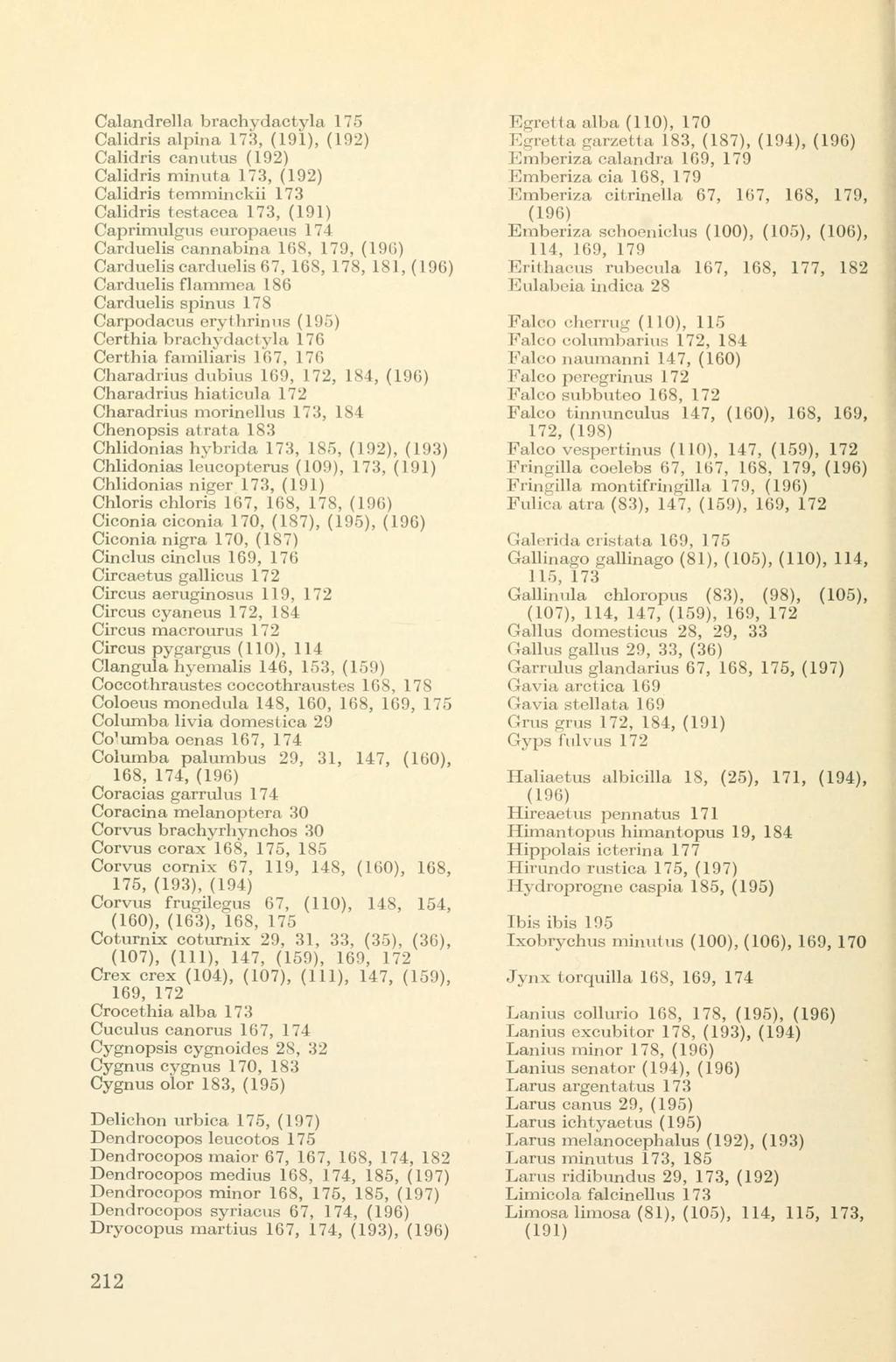 Calandrella brachydactyla 175 Calidris alpina 173, (191), (192) Calidris canutus (192) Calidris minuta 173, (192) Calidris temminckii 173 Calidris testacea 173, (191) Caprimulgus europaeus 174