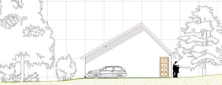 Készítsük el a másik irányú B-B metszetet is a nappalin keresztül felvéve és a galéria irányába nézve, majd készítsünk az épületről 4 irányból É-i, K-i, D-i és Ny-i homlokzatokat.
