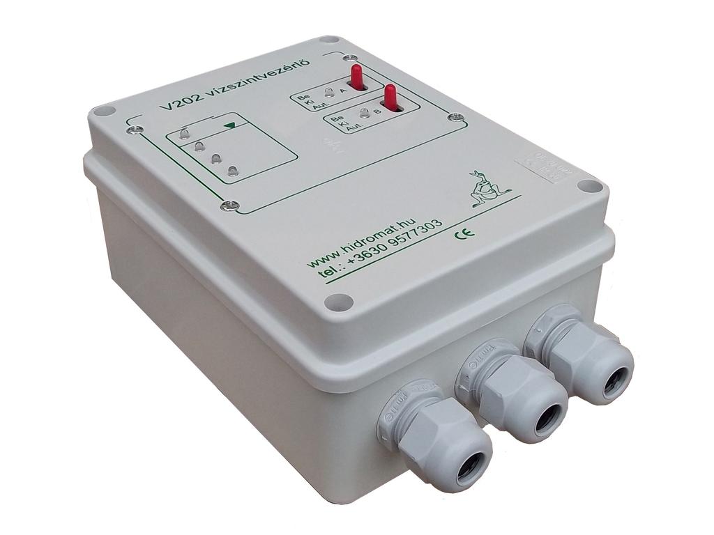 V202 Vízszintvezérlő. V202 vezérlőmodul tartályok, medencék vízszintjének kijelzésére és a hozzá kapcsolt szivattyúk, szelepek vezérlésére használható.