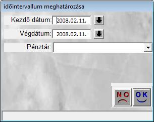 3. ábra A megjelenő ablakban meg kell határozni a kezdő és végdátumot, valamint a pénztárat, majd mentés ( ) nyomógombra kattintva megjelennek a képernyőn azok a számlák, amelyek az adott időszakban