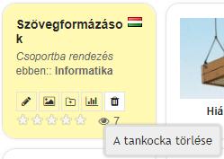 Az előbb létrehozott Szövegformázások tankocka egyetlen képet tartalmaz (A karakterformázás Dőlt beállítását jelképező ikont, és ezt a képet használja fel a program a feladat azonosítására.