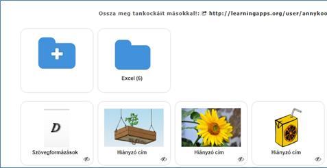 Ha megnyitjuk az Excel nevű mappát (Amely jelenleg 6 db tankockát tartalmaz), akkor azon belül újabb almappát hozhatunk létre, illetve törölhetjük az itt lévő mappákat.