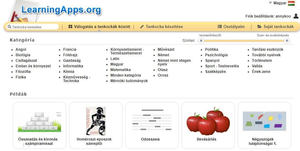 A szinteket (iskolafokokat jelző) csúszka mozgatásával állíthatjuk be.