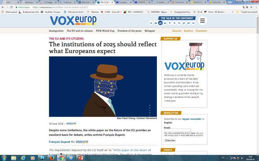 Európai Unió Letéti Gyűjtemény Uniós hírportálok Voxeurop Európai Bizottság lapszemléje http://www.voxeurop.eu/en RAPID Hírkereső. Az Európai Bizottság sajtószolgálata http://europa.