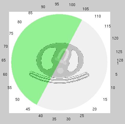 (a) sematikus ábrázolás (b) polar map 5.15. ábra. A becslés eredménye.